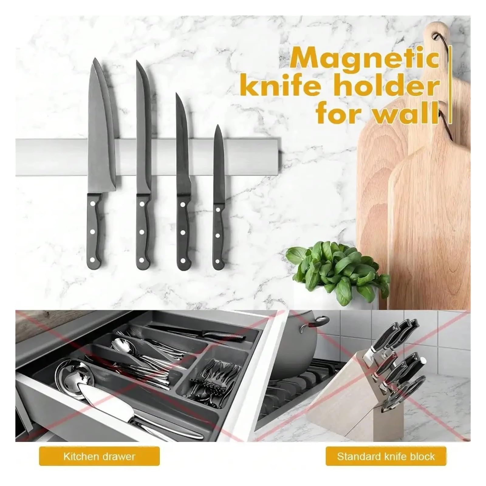Generico Portacoltelli Magnetico, Compatibile con la Parete, Supporto Multiuso in Acciaio Inossidabile, utensile da Cucina(30x4 cm)