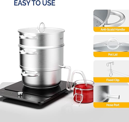 Miniatura 8 de ROVSUN Vaporizador de jugo de 5 cuartos de galón de acero inoxidable, extractor de frutas y verduras, olla de vapor con abrazadera de tapa de vidrio