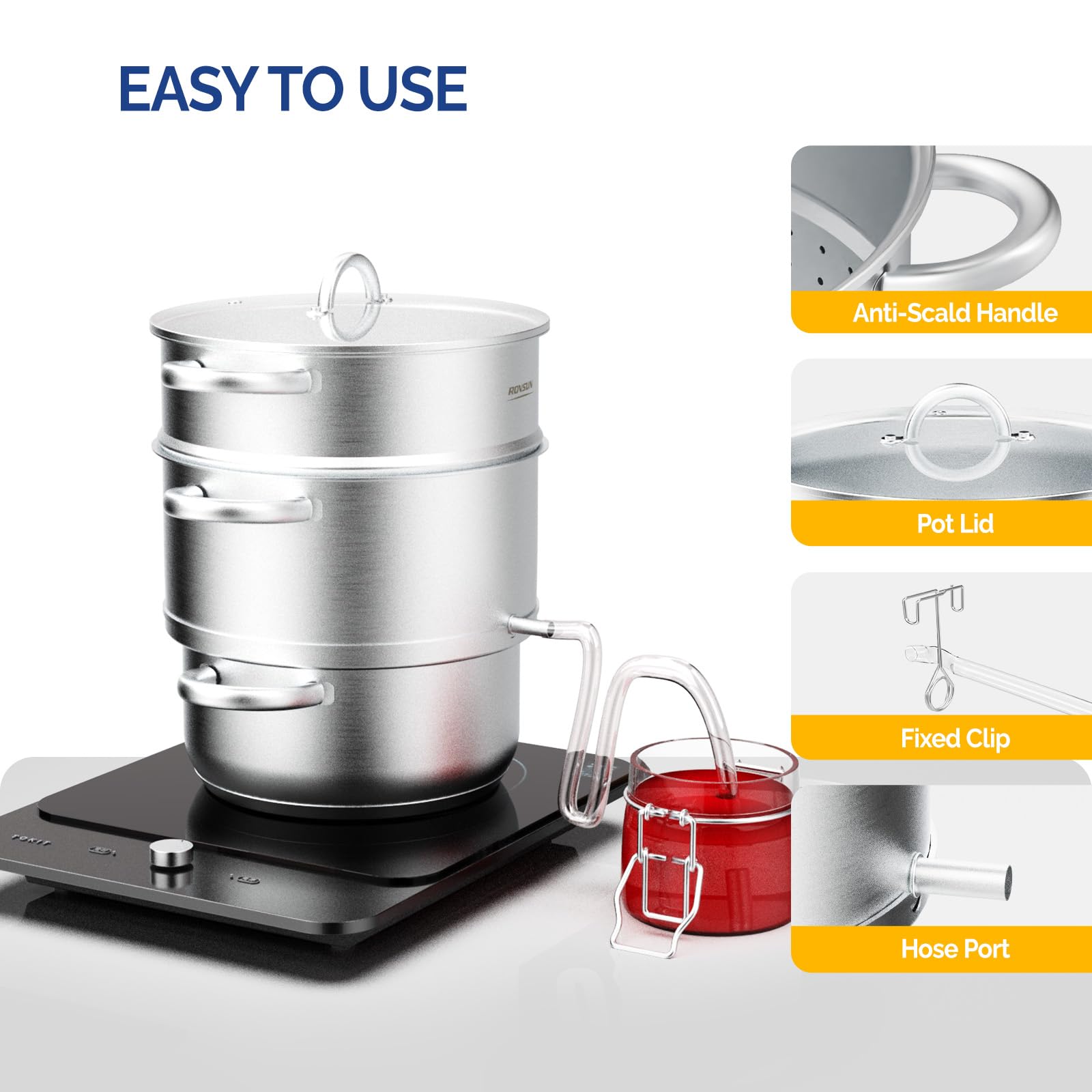 Vaporizador de jugo de acero inoxidable de 8.5 cuartos de galón, extractor de frutas y verduras, olla de vapor, con abrazadera de tapa de vidrio templado, asas de bucle, ideal para hacer jugo 8