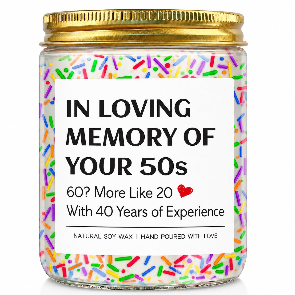 60th Birthday Gifts for Women, 60th Birthday Candle Decorations Gifts for Women Men, Handmade Lavender Soy Wax Candle with Sprinkles, 7 oz — image 1