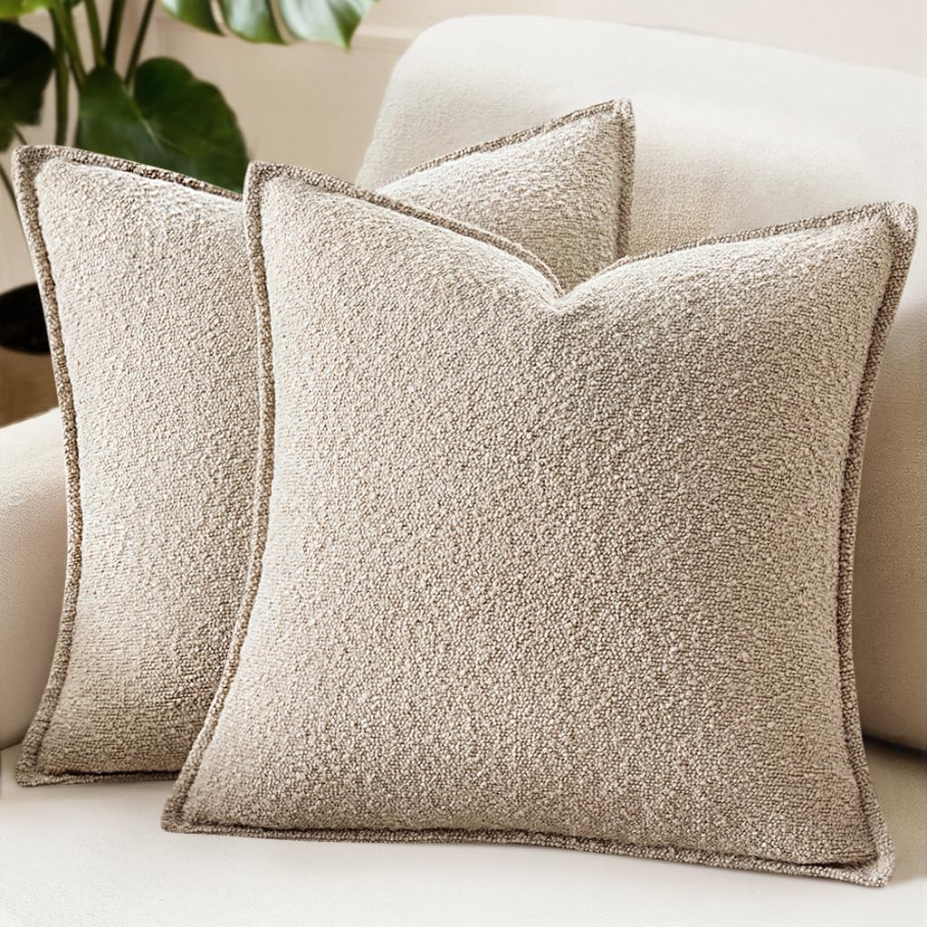MIULEE Pack of 2 Decorative Euro Sham Textured Boucle Throw Pillow Covers 26x26 Inch Christmas White Broadside Thick Boho Pillows for Farmhouse Accents Sofa Couch Bedroom Living Room Home Decor