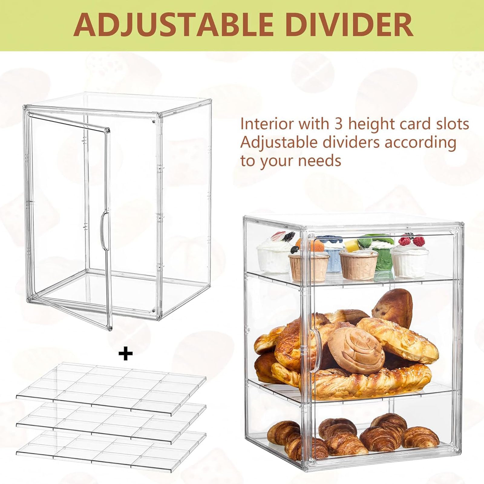 Vitrina de pastelería para encimera de cocina, 4 capas, ajustable, transparente, almacenamiento de pan con puerta magnética para artículos de panadería