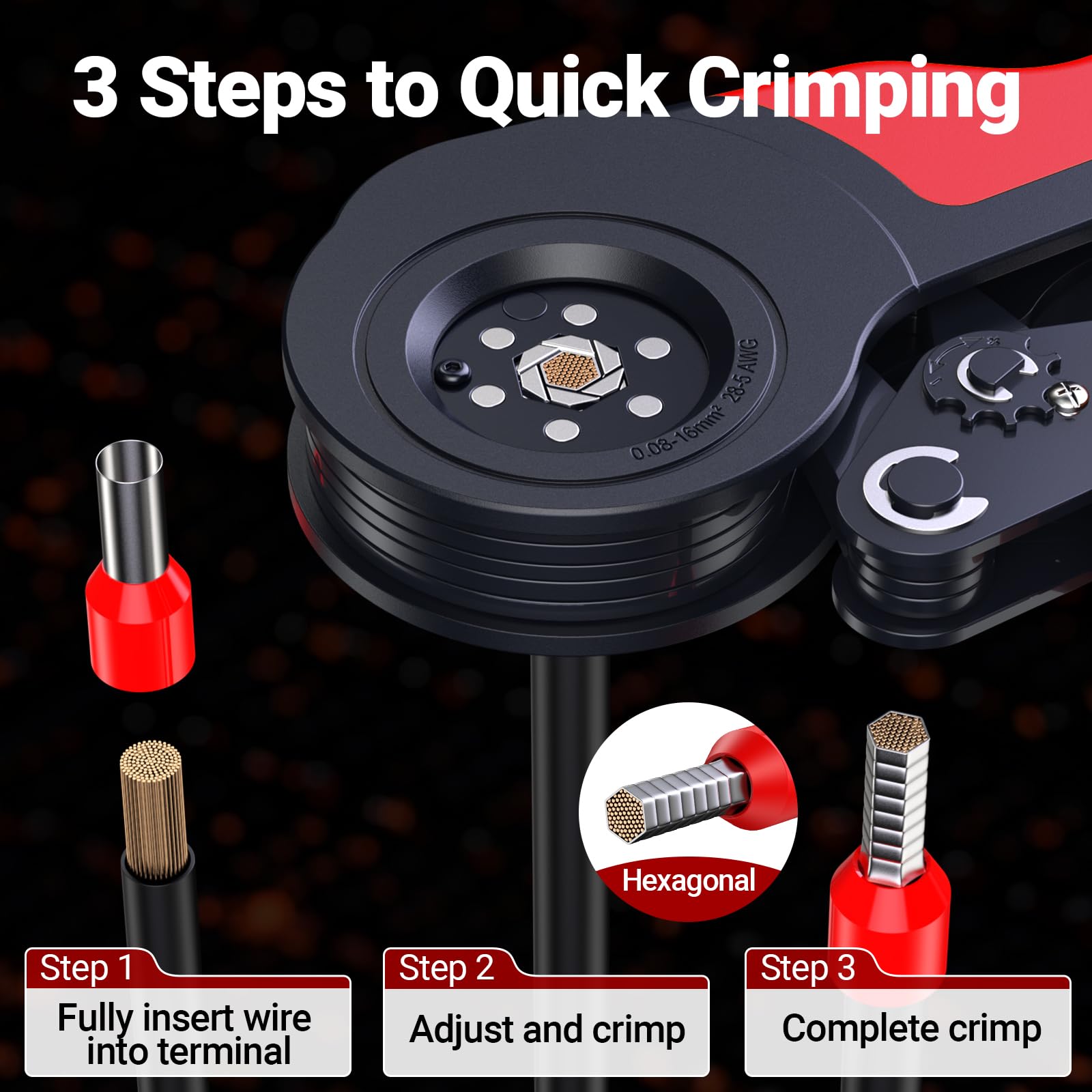 Kit de crimpadora de virola de alambre con 1280 casquillos, 0,08-16 mm² AWG 28-5 herramienta de crimpado de virola de trinquete, crimpadora de terminales de alambre con virolas y alicates de crimpado