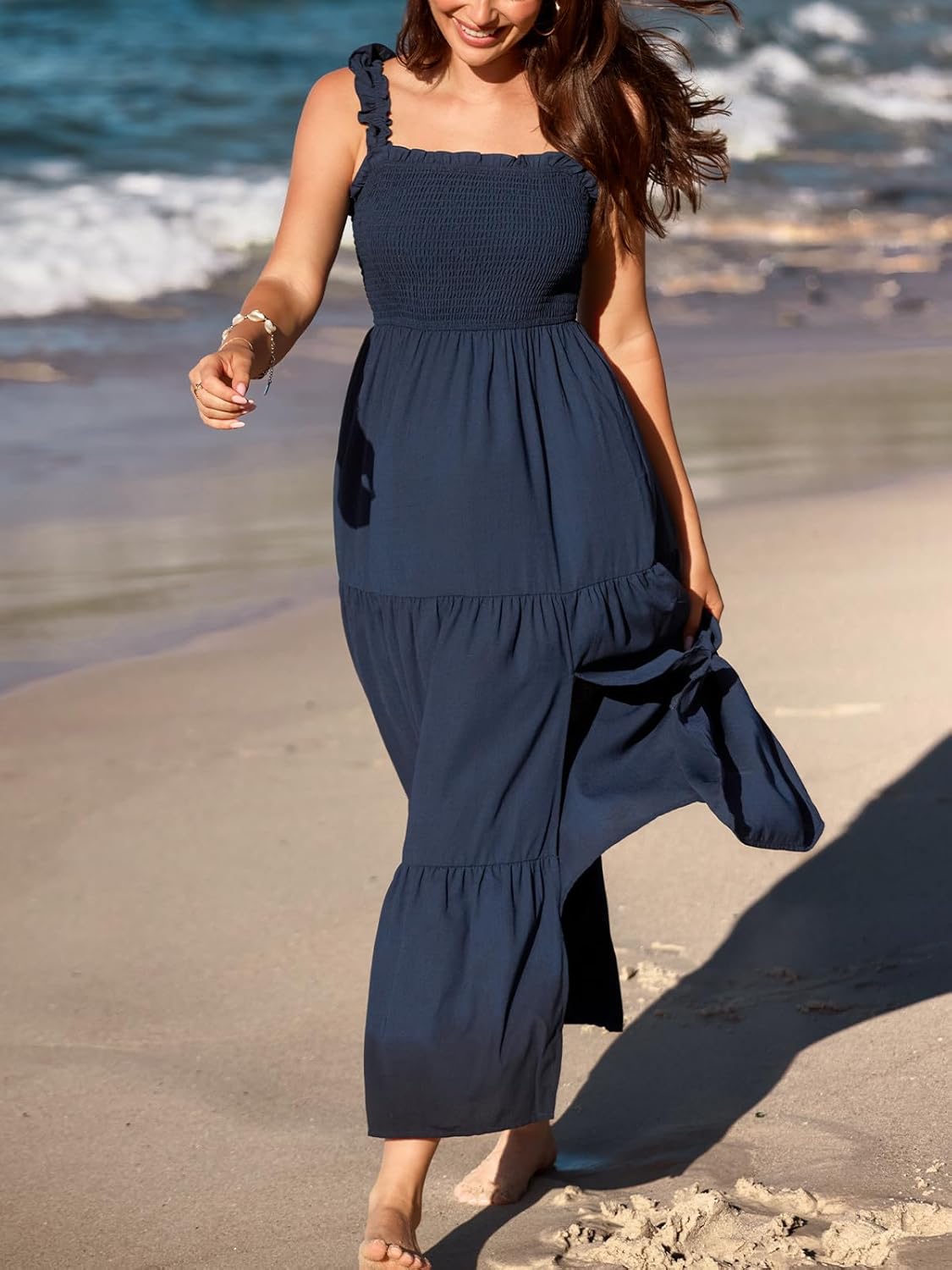 CUPSHE Women's Summer Dresses Sleeveless Square Neck Ruffle Strap Split Hem Tiered Beach Maxi Dress - Image 4