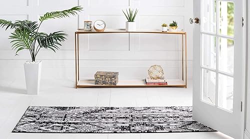 Miniatura 4 de Unique Loom Portland Collection Southwestern - Alfombra de área a rayas tono sobre tono (2 pies 2 pulgadas x 8 pies, color blanconegro)