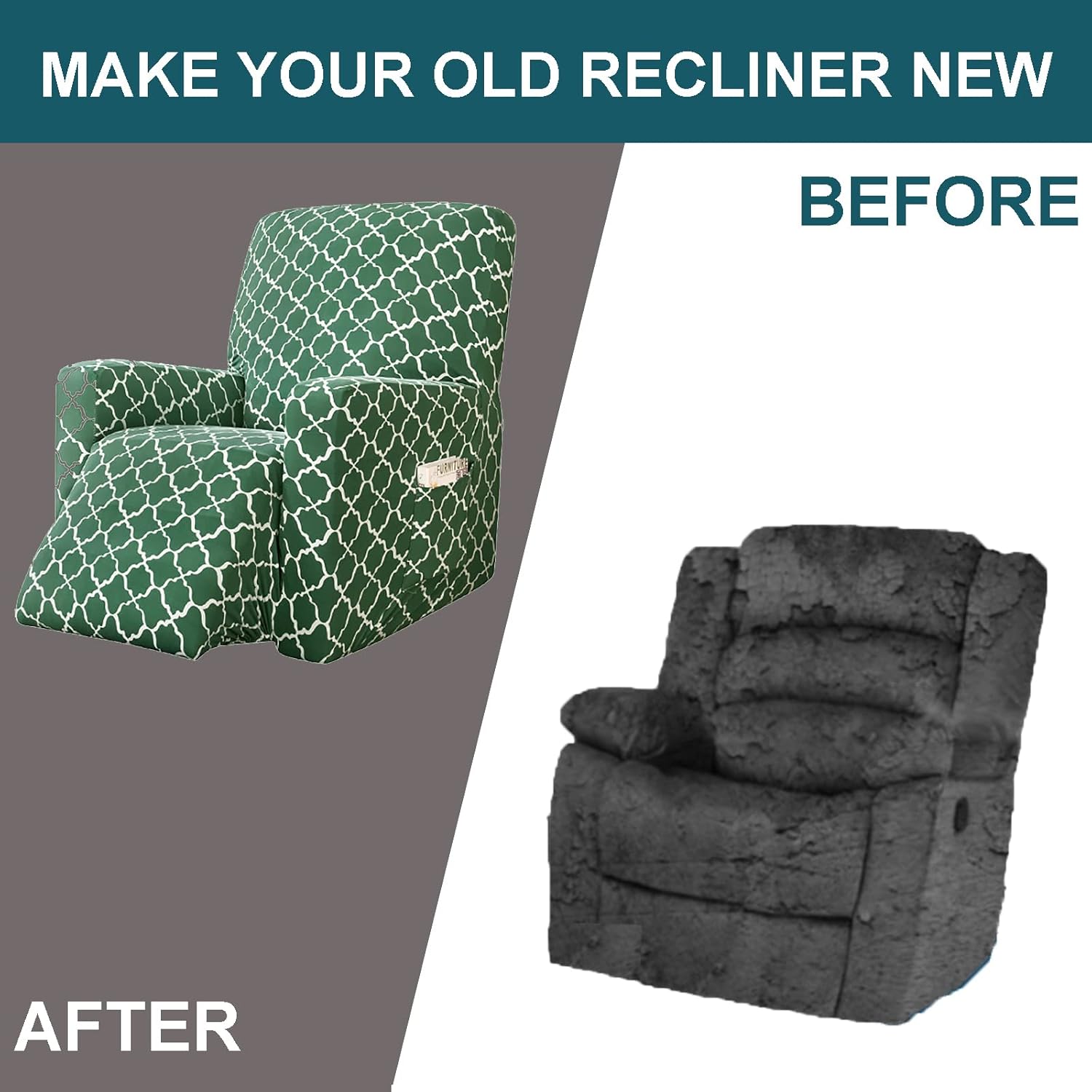 1 Piece Stretch Recliner Cover, Printed Spandex Recliner Chair Cover Universal Washable Cover for Recliner Chair with Pocket -Brown-1 Piece