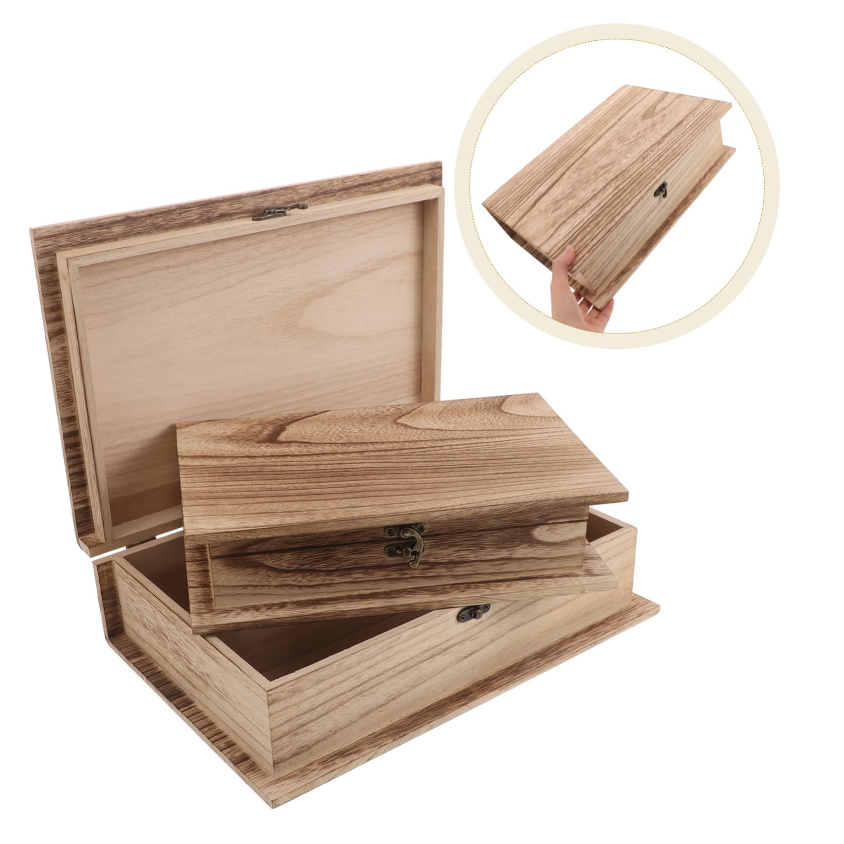GLEAVI 2piezas Caja De Recuerdos De Madera Estuche De Joyería Contenedor De Tarjetas Diseño De Libro Almacenamiento