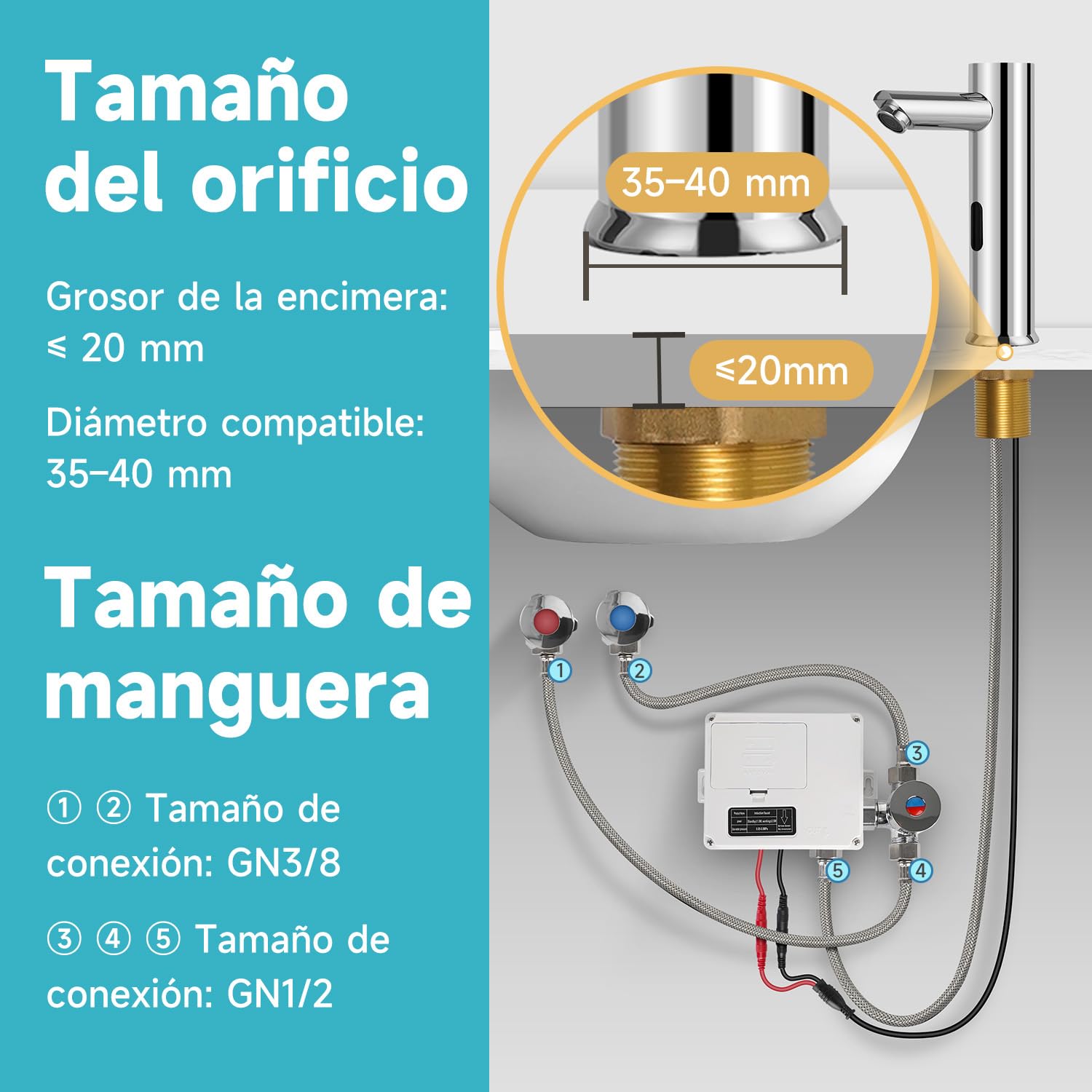 AIKE Grifo Comercial Con Sensor Para Baño, Sin Contacto Con Batería, AK7501 Cromo