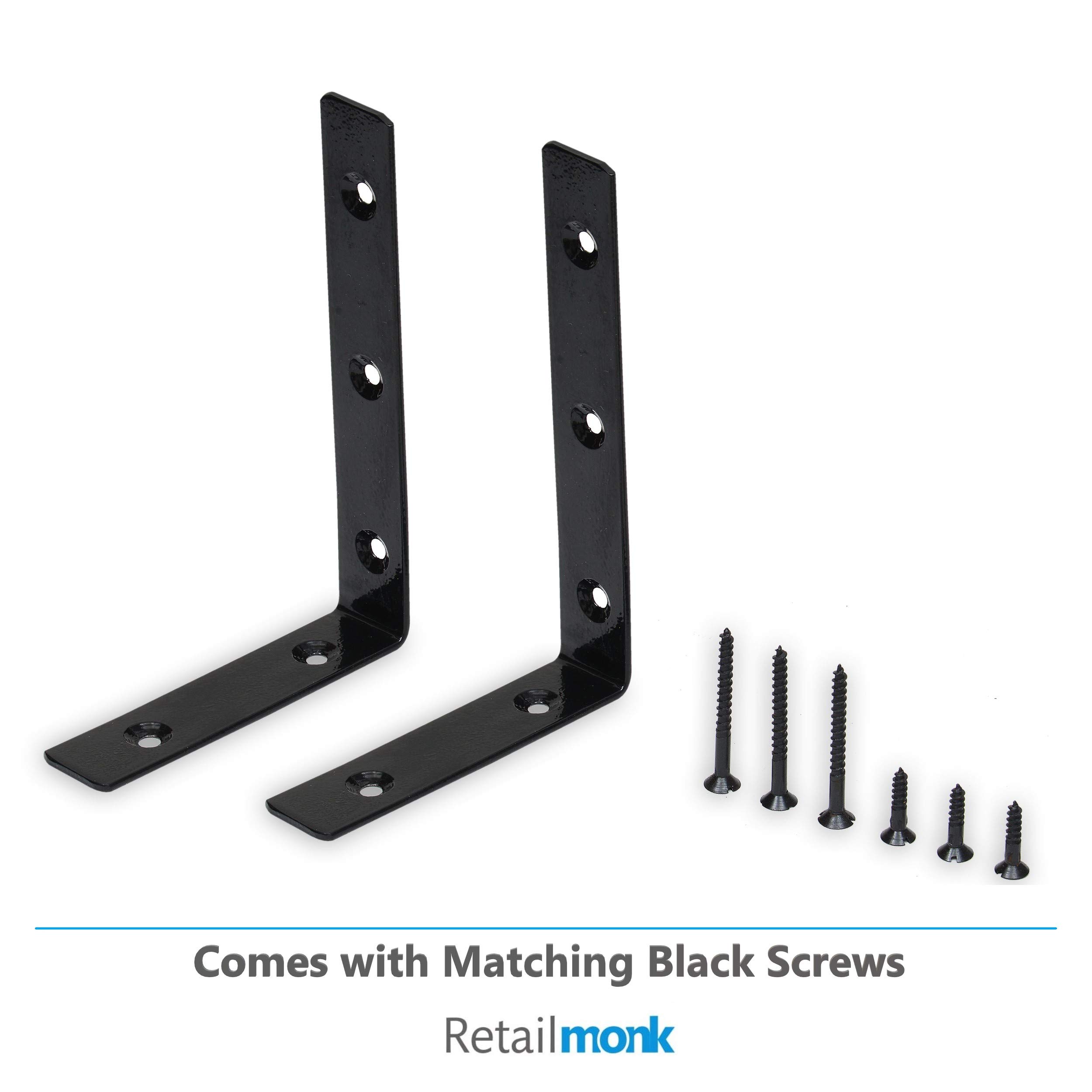 Retailmonk Heavy Duty L Shaped Wall Shelf Angle Brackets, Black Wall