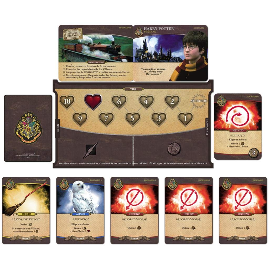 USAopoly Harry Potter Hogwarts Battle, Juego de Mesa Cooperativo de Creación de Mazos, A Partir de 11 Años, De 2 a 4 Jugadores, Español