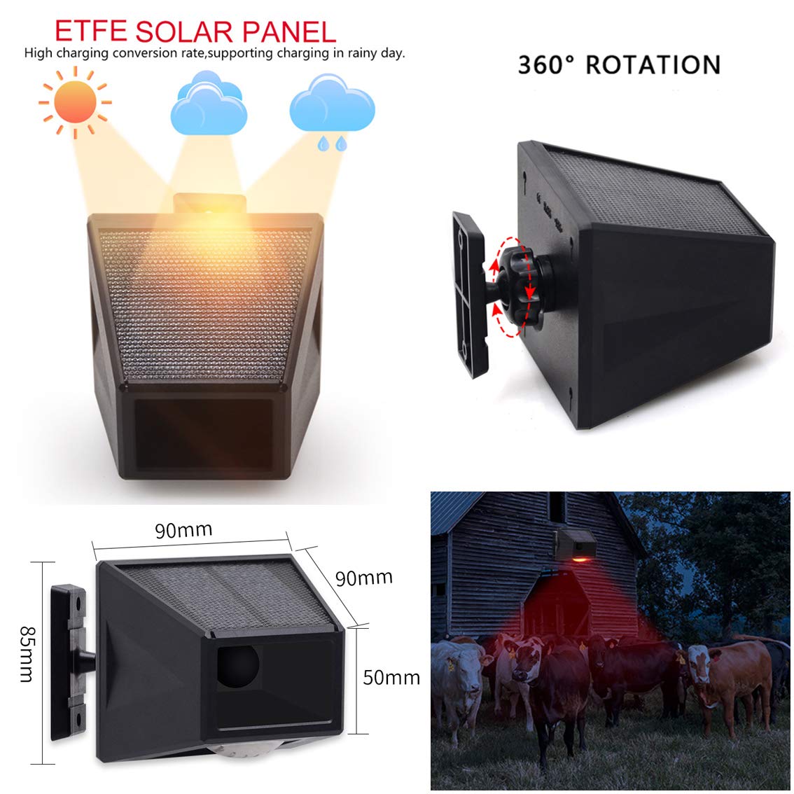 Rilevatore Di Movimento Solare Per Esterni, Sirena Ad Alto Volume Da 129 Db Con Telecomando Per Frutteti Fattorie E Fienili 97152096