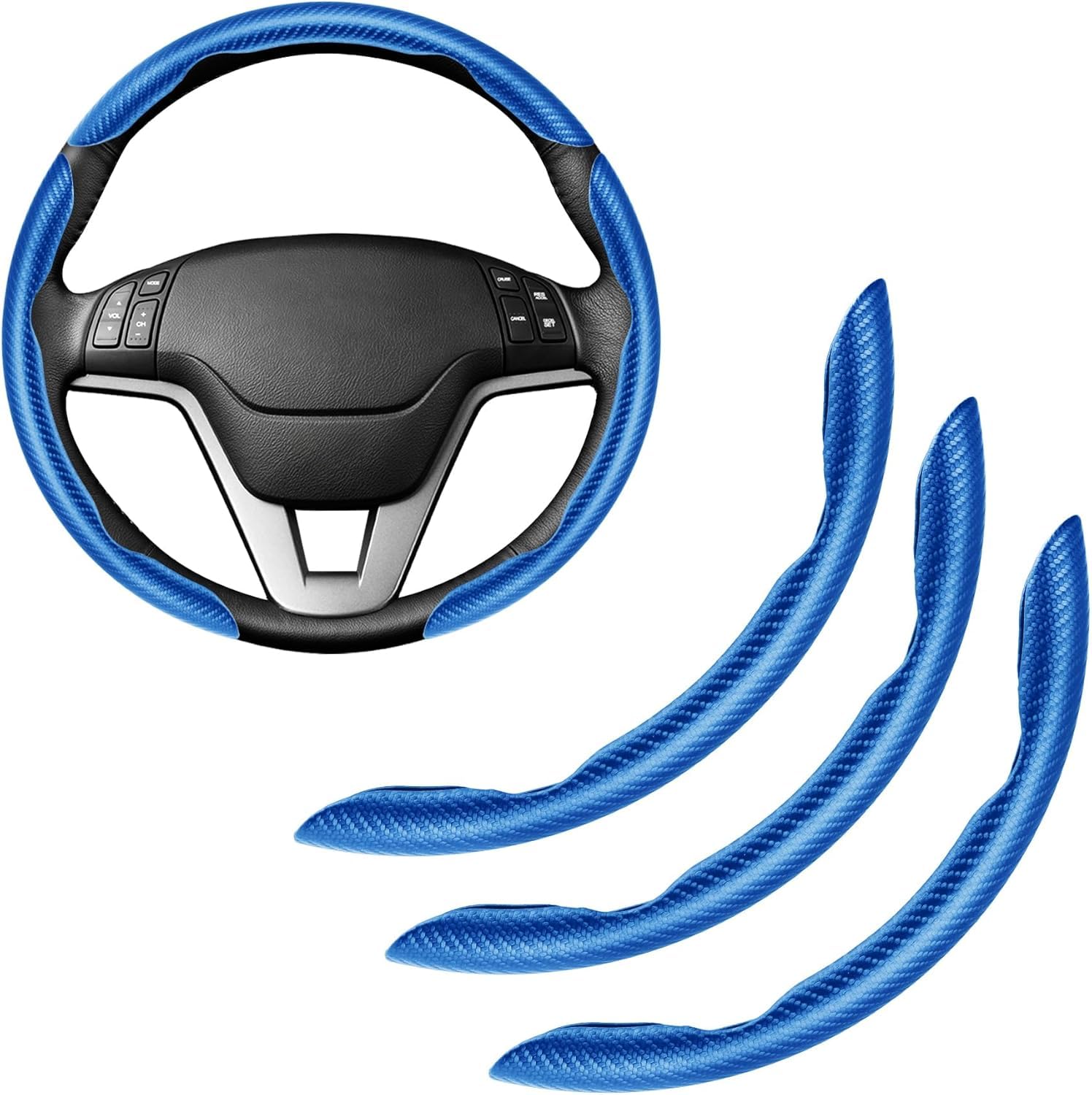 Amiss 3pcs Carbon Fiber Anti-Skid Steering Wheel Cover, Waterproof &amp; Segmented Butterfly Design, Universal 99% Vehicle Wheel Cover Protector, Car Interior Accessories, Blue