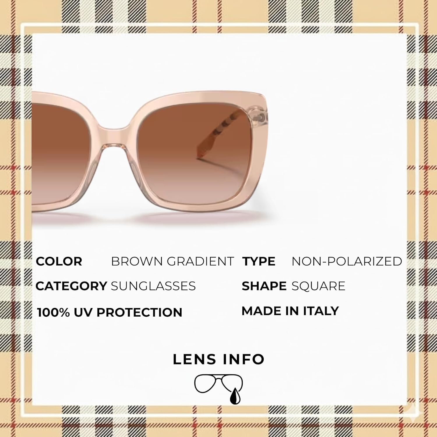 BURBERRY CAROLL BE4323F Square Shape Acetate Sunglasses with Luxury Eyewear Kit - Image 4