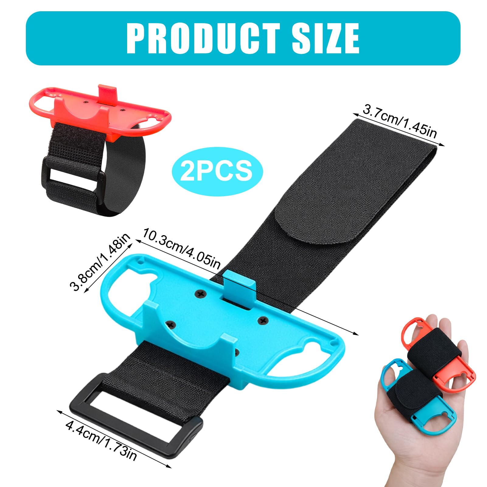 VBK 2 Pack Bracelets pour Dance, Sangle de Poignet Réglable Compatible avec Just Dance 2025 2024 2023 2022 2021 et Zumba, Bandes Brassard Élastique Réglable Adapté Adultes et Enfants, Rouge et Bleu - 3