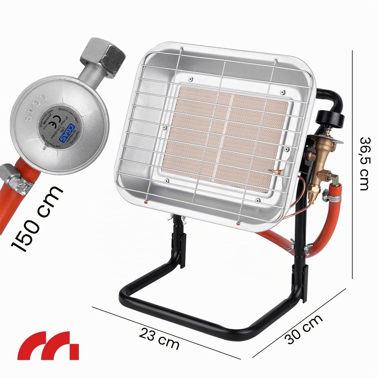 MalTec Gasheizstrahler Gazcamp Strahlende Flaschenhalter STEHEND 4,5kW Sunshine Camping inkl. Gasschlauch Gasdruckregler