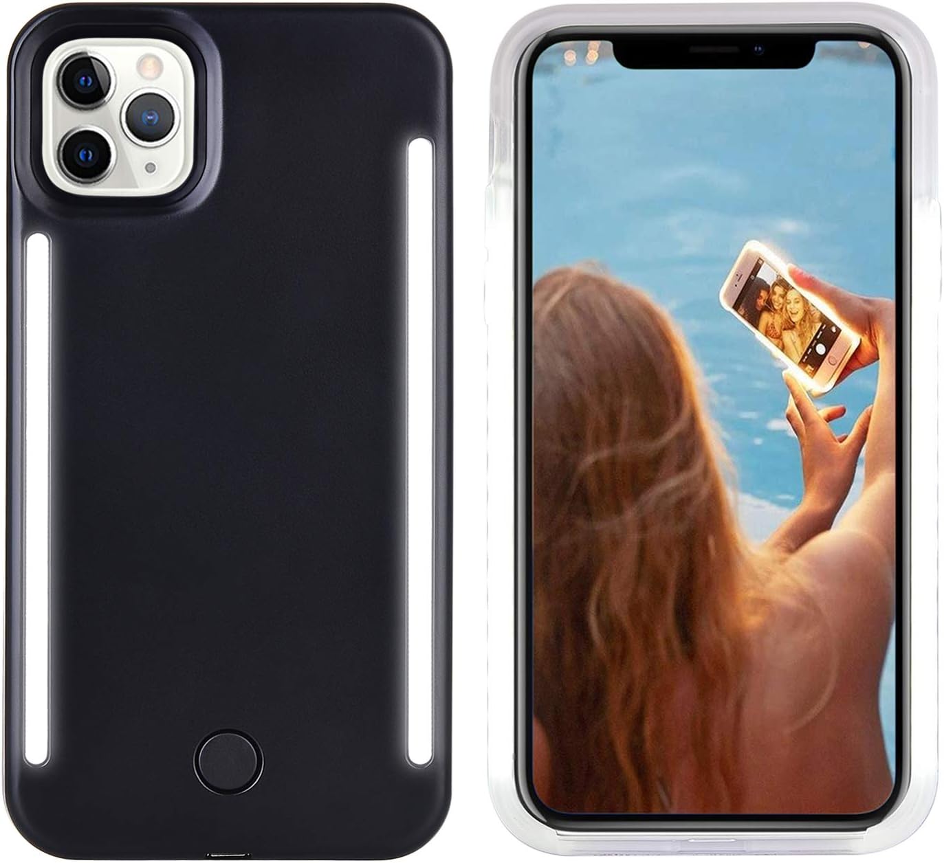 Wellerly iPhone 11 Pro Max Case, LED Illuminated Selfie Light Up [Rechargeable] Luminous Flashlight Cellphone Case Cover for iPhone 11 Pro Max - Black