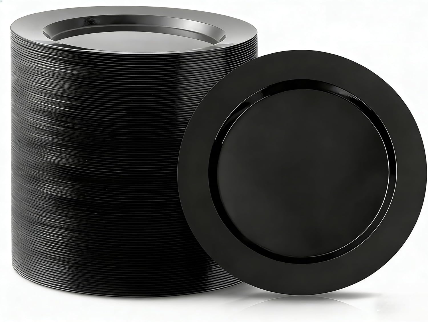 100PCS Black Plastic Dinner Plates 10inch, Premium Hard Disposable Plates for Party, Wedding
