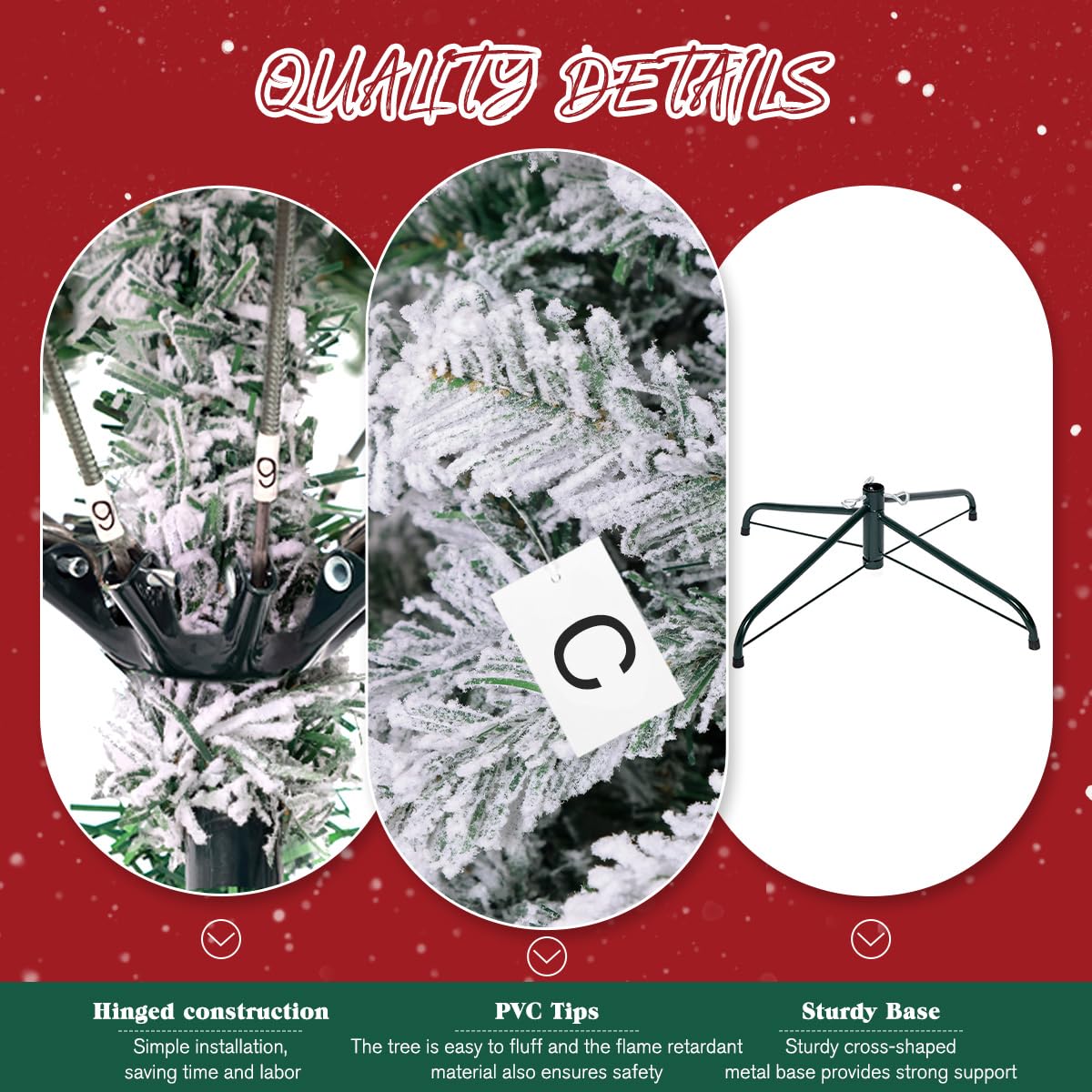 Sapin de Noël artificiel floqué de neige de 1,2 m avec 450 branches, épicéa de la vallée du Nord, support pliable en métal et accessoires de qualité supérieure – Assemblage facile, décoration de