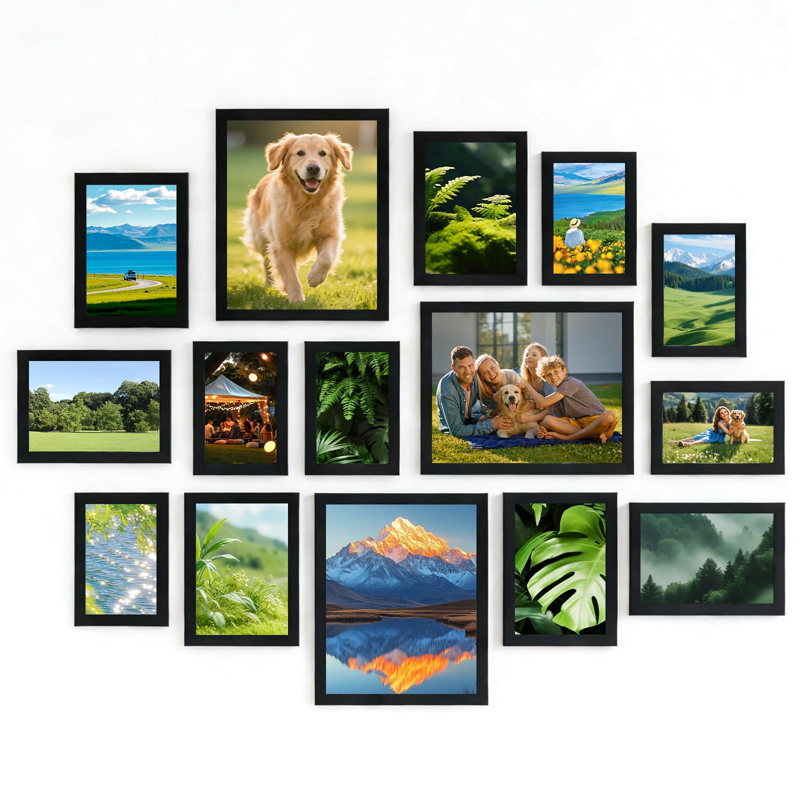 15 PCS Black Photo Frame Set, Collage Gallery Photo Frame Multi Sizes Including 4x6 5x7 6x8 8x10 for Wall and Tabletop Display, Wooden Picture Frame Set for Home Office Living Room Décor