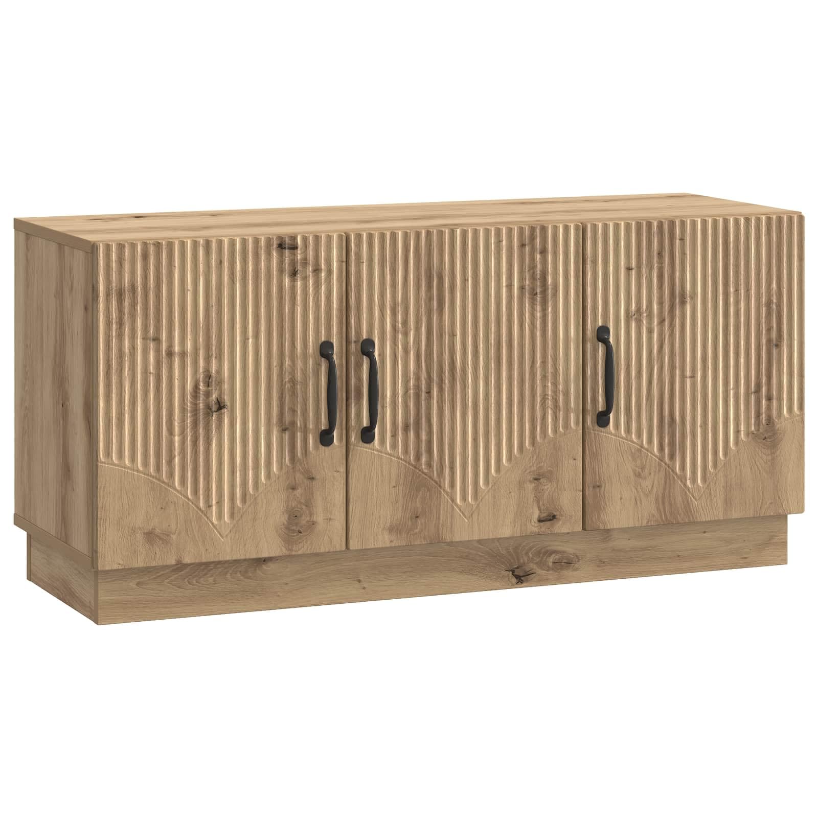 Meuble TV en bois chêne artisanal 99cm avec 3 portes battantes
