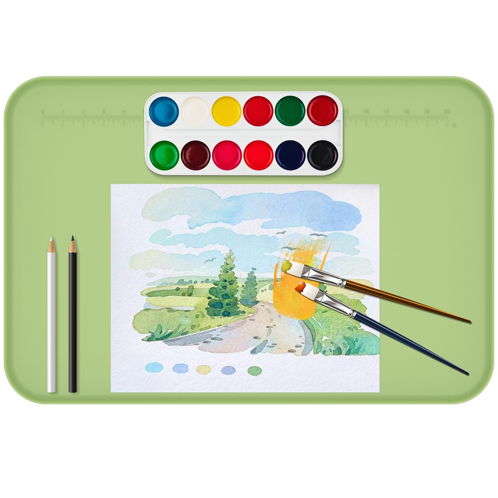Silicone Craft Mat 60x40cm Silicone Art Painting Pad Kids Placemats with Raised Side Non Slip Heat Resistant Kids Table Mats Cupboard Mat for Painting Cutting Art Creation Clay and DIY Projects(Green) — image 1