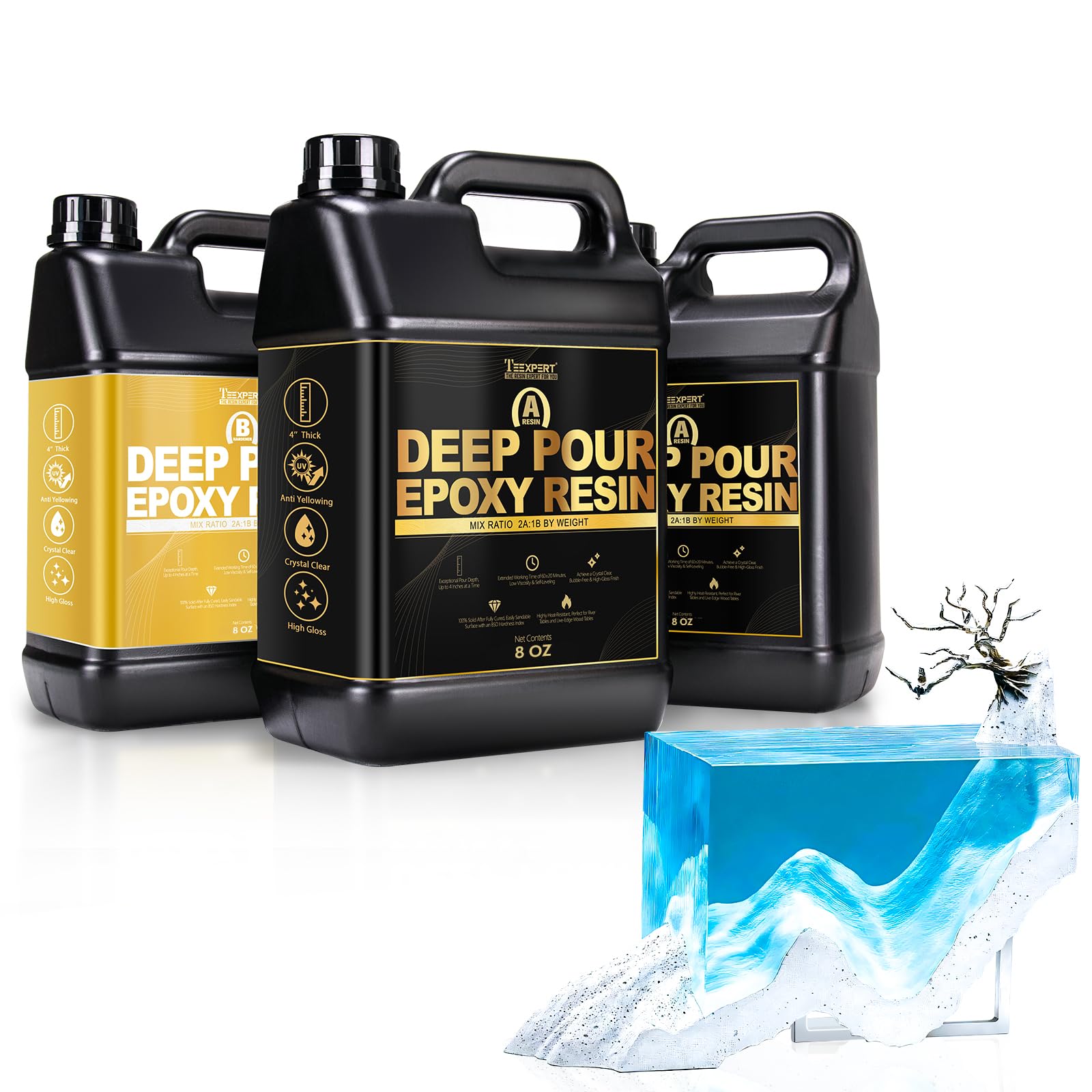 TeexpertEpoxy Resin Kit Deep Pour 700ML/24OZ, 5-10cm Pour Depth, Crystal Clear High Gloss Self-Leveling Epoxy Resin for Deep Casting and Medium Large River Tables Wood - 2:1 Mix by Weight