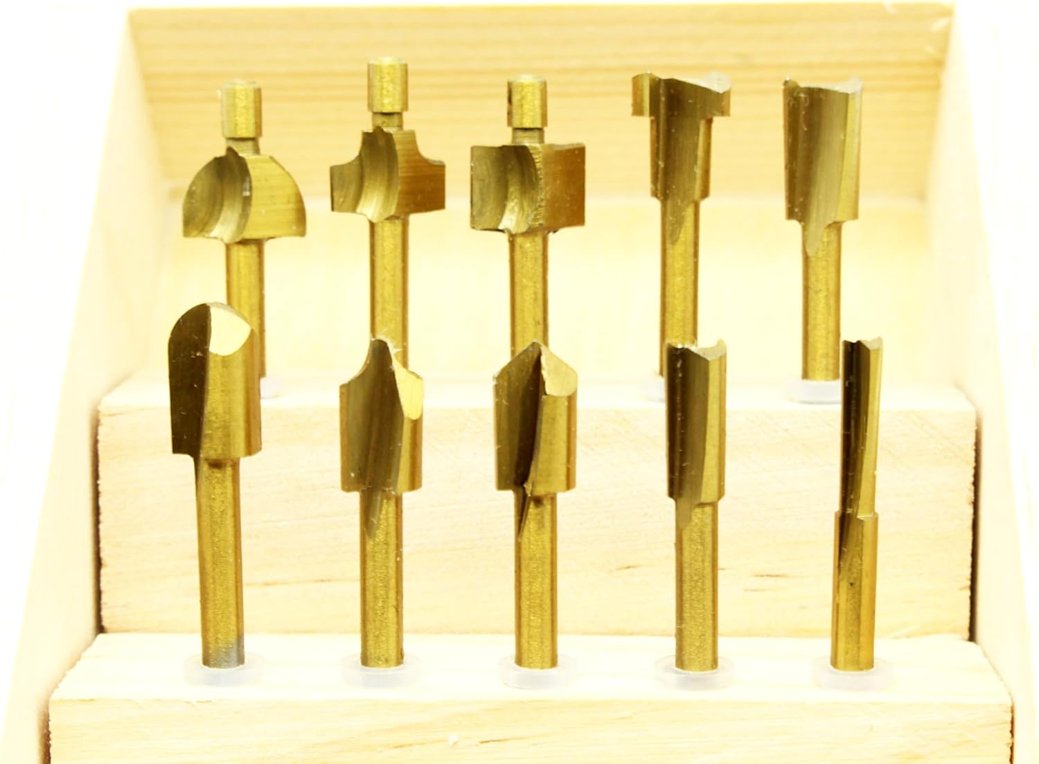 TEMO 10 pc High Speed Steel Hss Titanium Coated Router Bits Set 1/8 Inch Shank for Dremel Rotary Tools