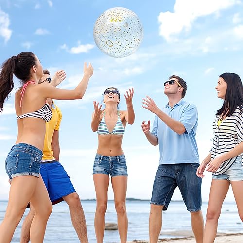 Miniatura 9 de FUTUREPLUSX Pelotas de playa con purpurina de 16 pulgadas, 2 bolas de piscina inflables con confeti dorado para niños, cumpleaños, verano, fiesta en
