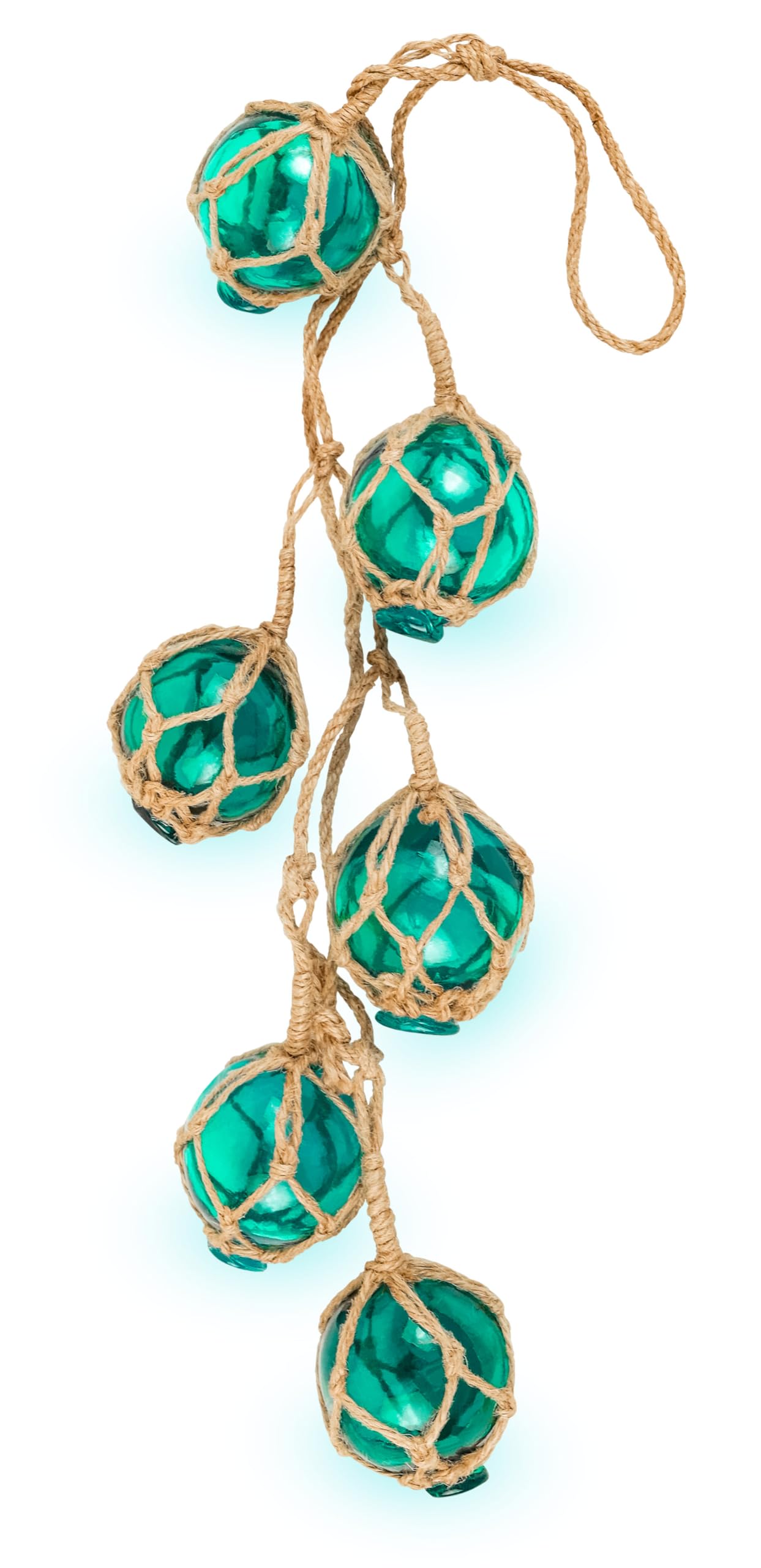 SAILINGSTORY Glass Fishing Float String of 6 Balls Beach Ornaments 2" Teal