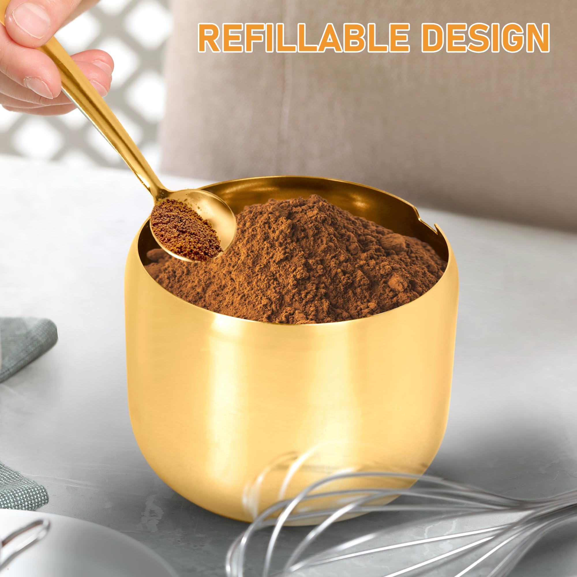 Juego de azúcar y crema, recipiente de azúcar y jarra de espuma de leche para cafetería, azucarero de acero inoxidable con tapa y cuchara para accesorios de máquina de espresso (dorado)