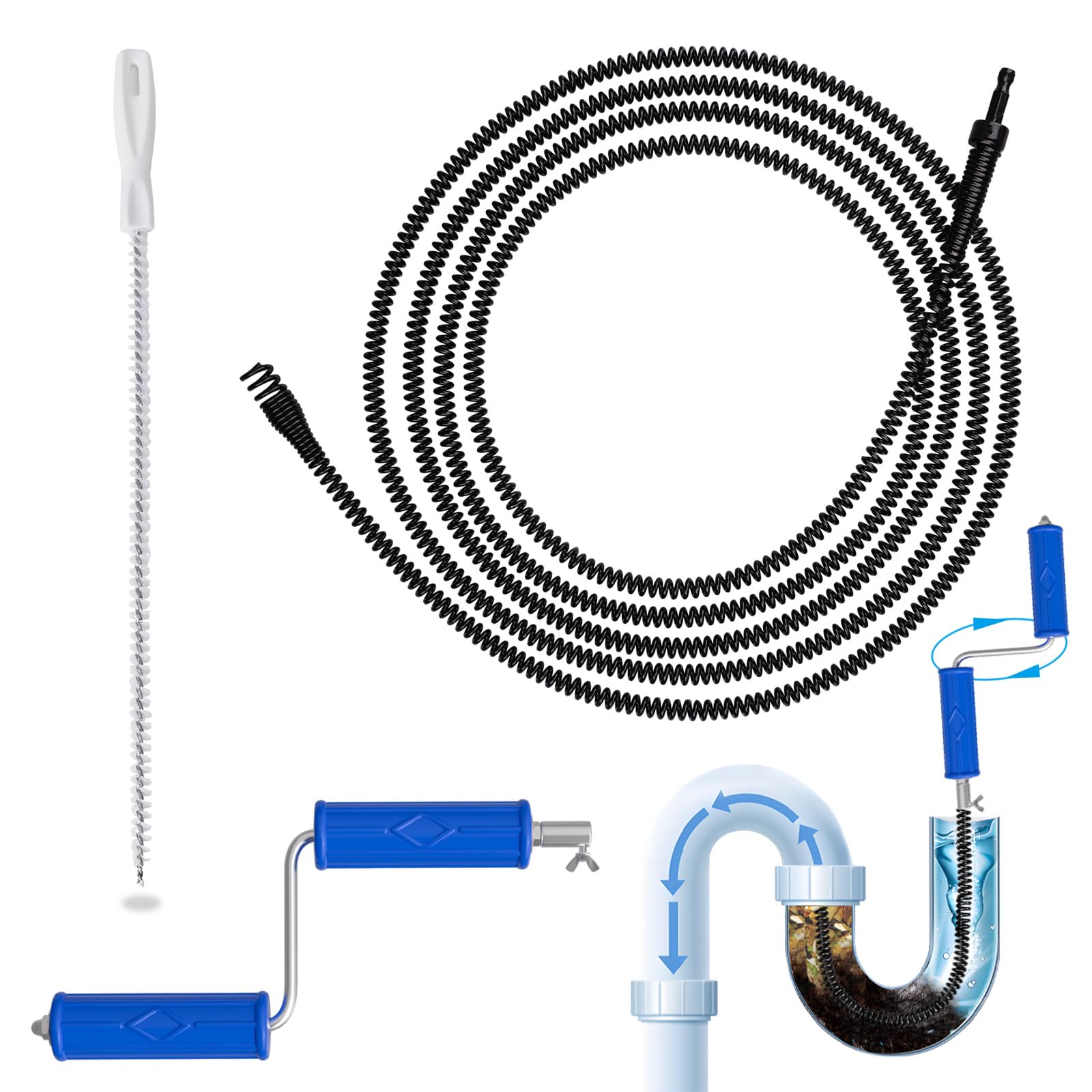 Spirale de nettoyage de canalisations Ø 8 mm, en acier à ressort, spirale pour le nettoyage des tuyaux, pour les bouchons tenaces, procédé d'électrophorèse (8mm, 5m)