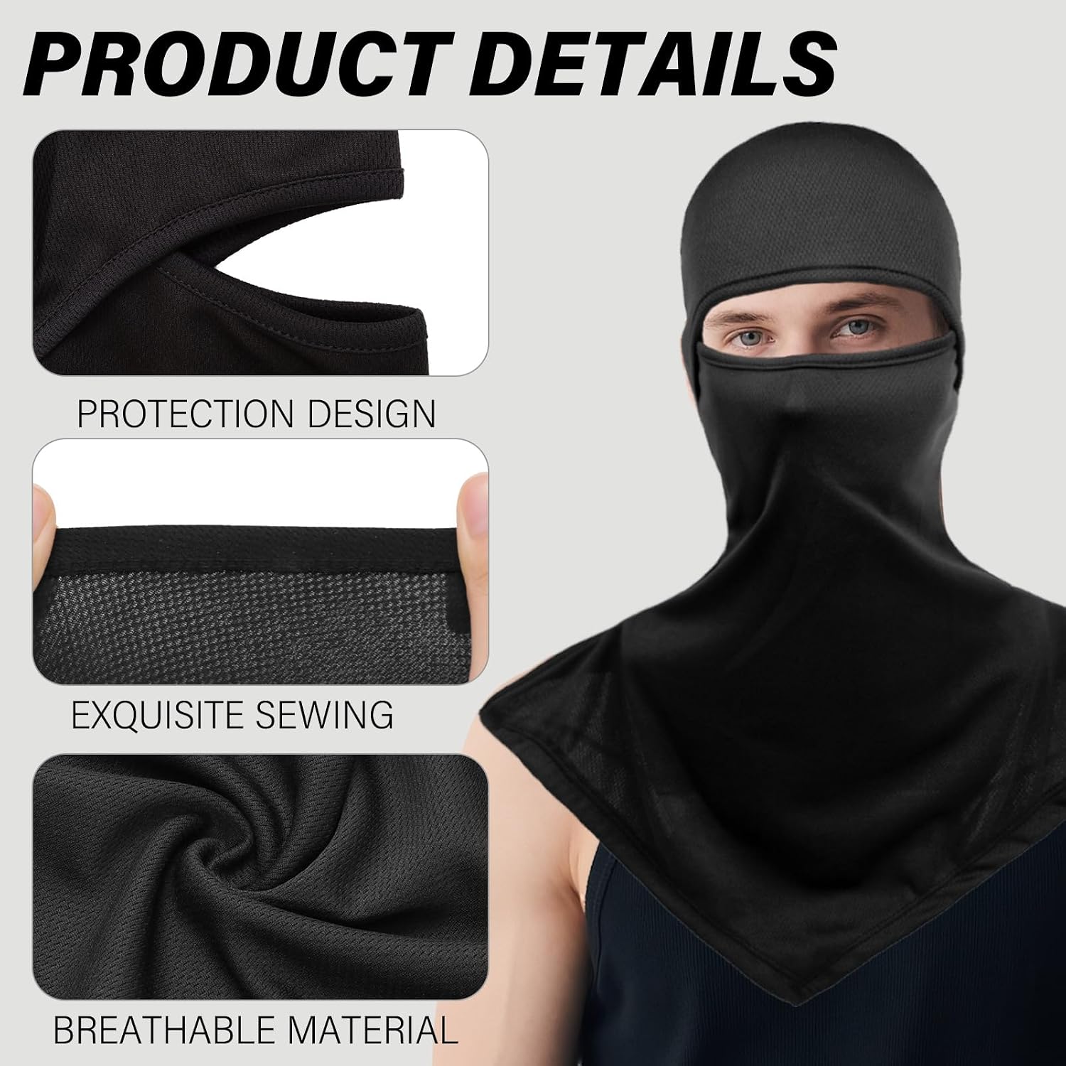 3Pcs Balaclava Face Cover Ski Mask Cover Long Neck Covers Summer Face Cover Neck Protector UV Protection for Men Women (Black)
