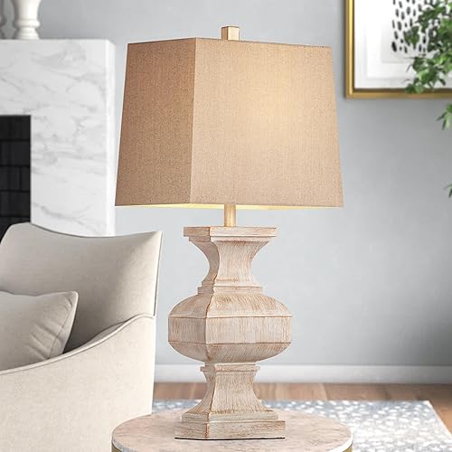 Miniatura 1 de QiMH Lámpara de mesa de resina rústica para sala de estar, lámpara vintage de granja para dormitorio, lámpara tradicional de mesita de noche para