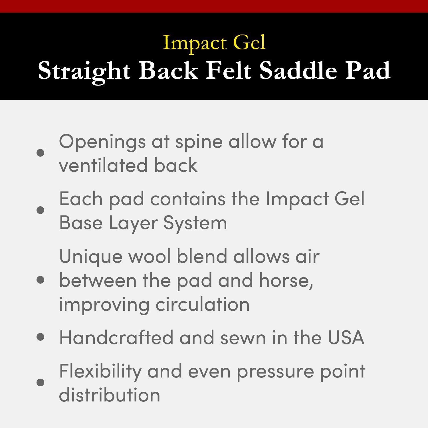 Impact Gel Straight Back Felt Saddle Pad (Black, 32 inches (with 3/4 inch pad))