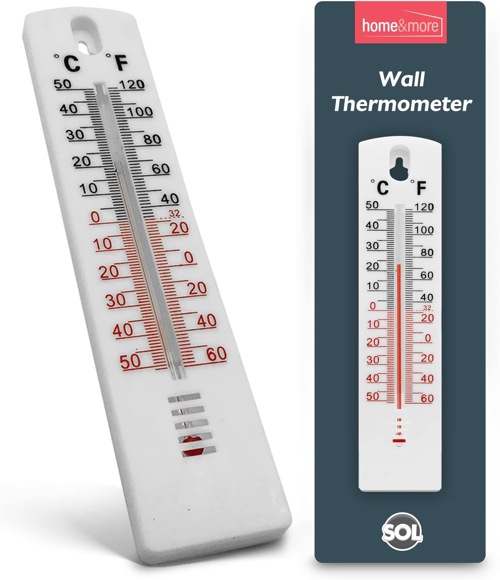 SOL 2 x WALL THERMOMETER Indoor Outdoor Home Office Garden Temperature Summer Mounted