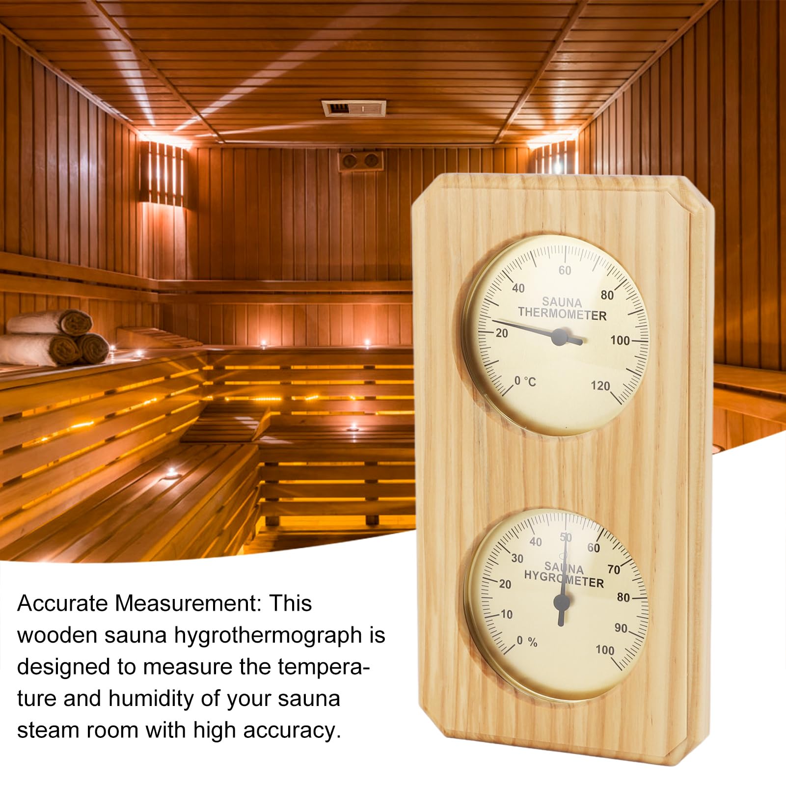Hygrothermographe de Sauna en Bois, Thermomètre et Hygromètre D'ambiance, Mesure de l'humidité et de la Température