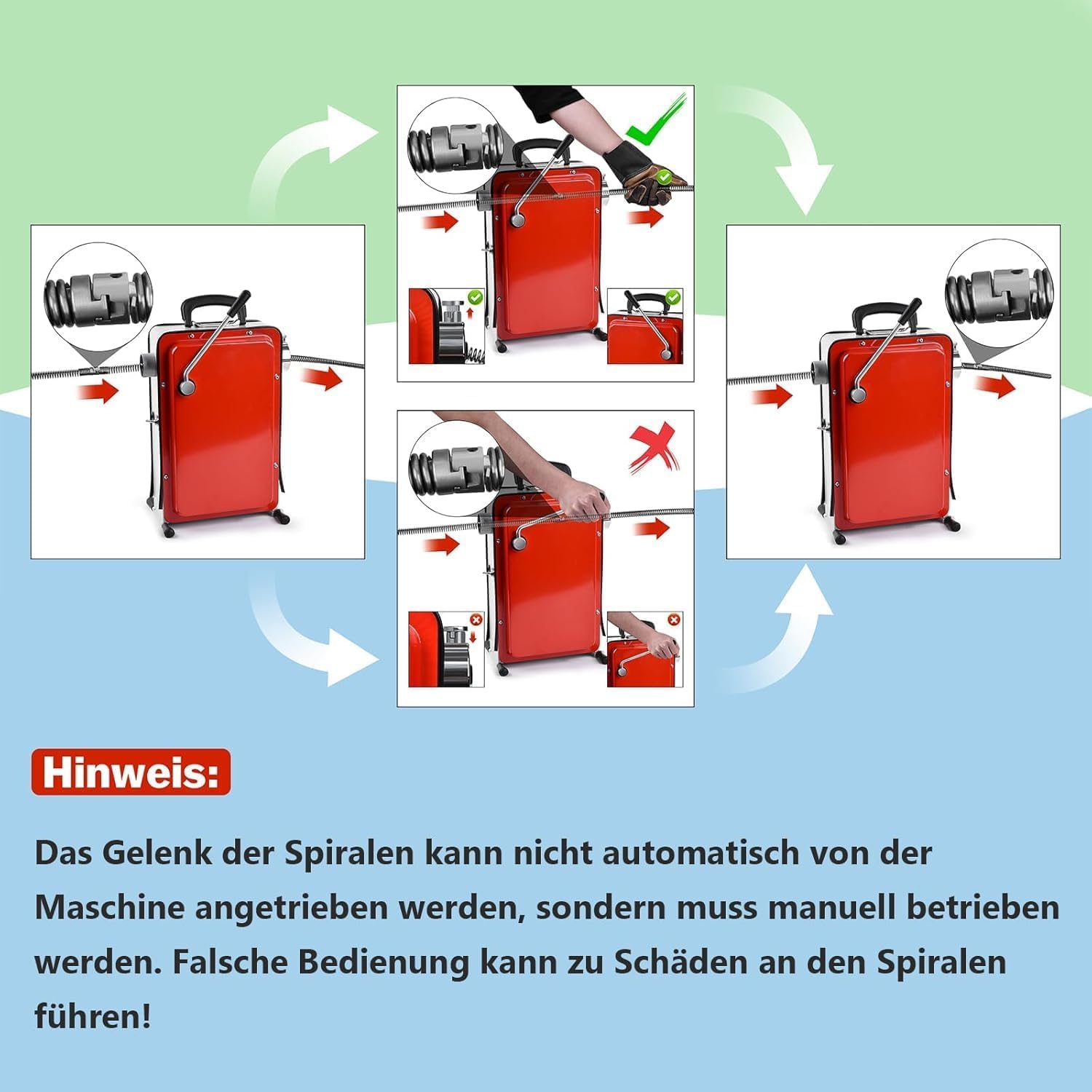 16mm 14,5M Spirale, 390W Elektrisch Rohrreinigungsmaschine für Ø20-100mm Rohrleitungen, Rohrreinigungsgerät 450U/min, Rohrreinigungsspirale Ø8mm 10M, Rohrreiniger Abflussreiniger Reinigung Drain Clean