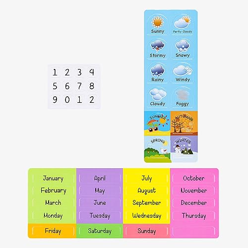 Miniatura 4 de Navaris Calendario magnético para niños, gráfico magnético de aprendizaje diario con clima, fecha, mes, día, temporada para niños, diseño de tren