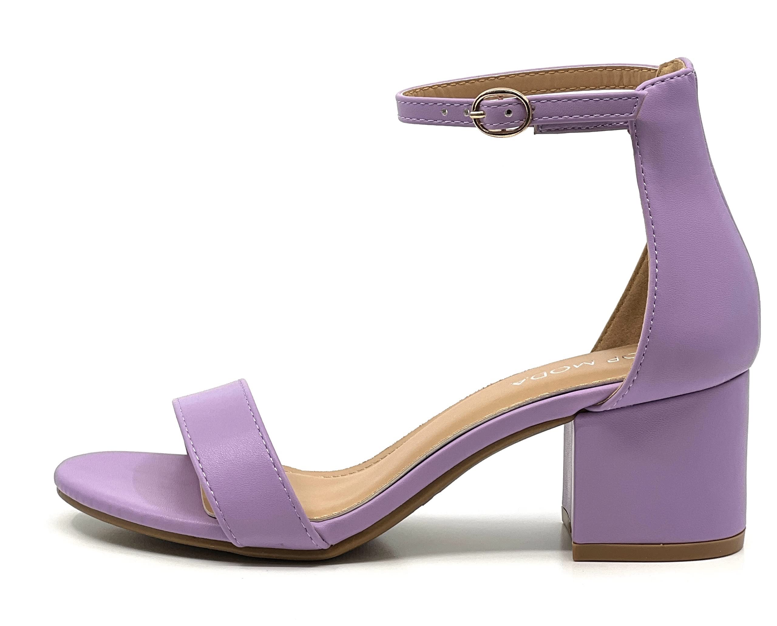TOP Moda Over the Toe Strap Ankle Wrap Strap Heel Open Toe Block Heel 2'' Low Lavender Pu 6