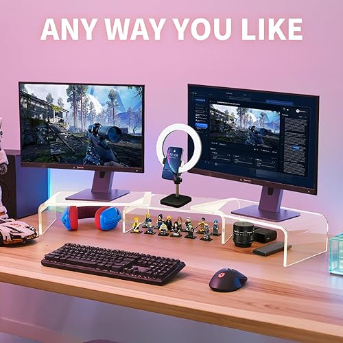 Miniatura 3 de Elevador de soporte de monitor doble, elevador de acrílico de alta calidad para escritorio, ángulo ajustable, 3 estantes organizador de escritorio