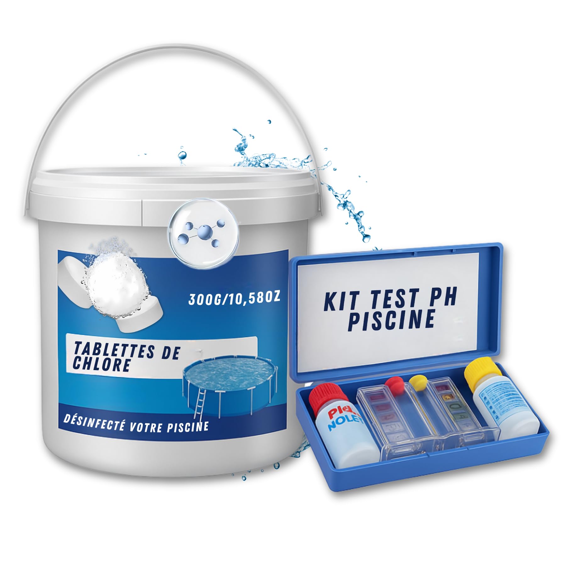 Mano Vivo Kit Traitement Piscine & Spa – Pastilles de Chlore 20g + Testeur pH/Chlore – Entretien Eau Claire, Désinfection Longue Durée – pour Piscine Hors-Sol, Jacuzzi et Spa Jusqu’à 15 m³ – 300 g