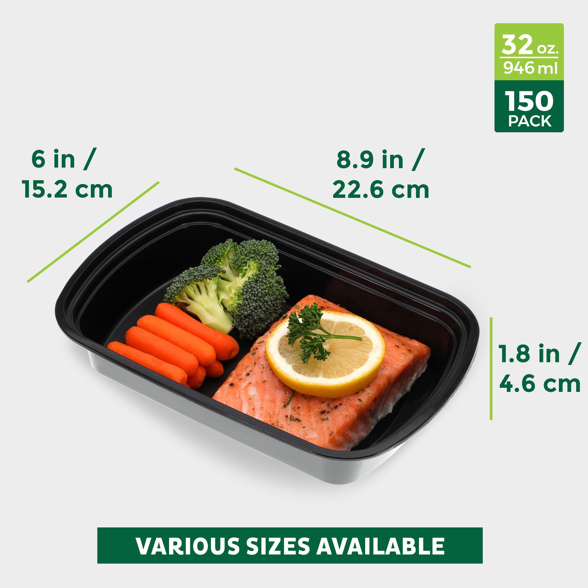Freshware Bento Box Contenedor de preparación de comidas, 32, 1 compartimento, paquete de 150, 32 onzas