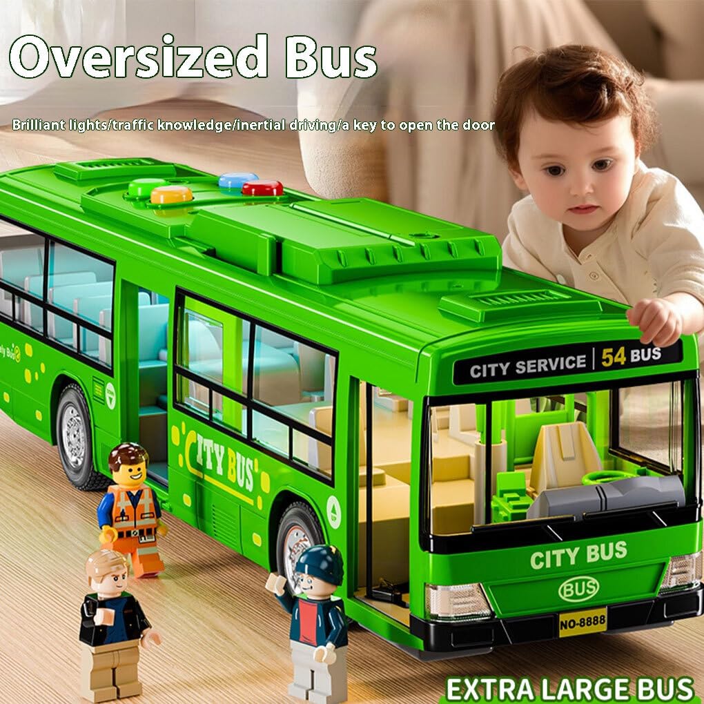 Großer Bus Spielzeug, Realistische Simulation und Geschichtenerzählen, Audiovisueller Selbstfahrender Bus aus Kunststoff, Grün, Für Kinder