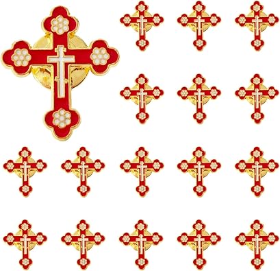 Orthodox Cross Lapel Pins, Enamel Religious Brooches for Men & Women