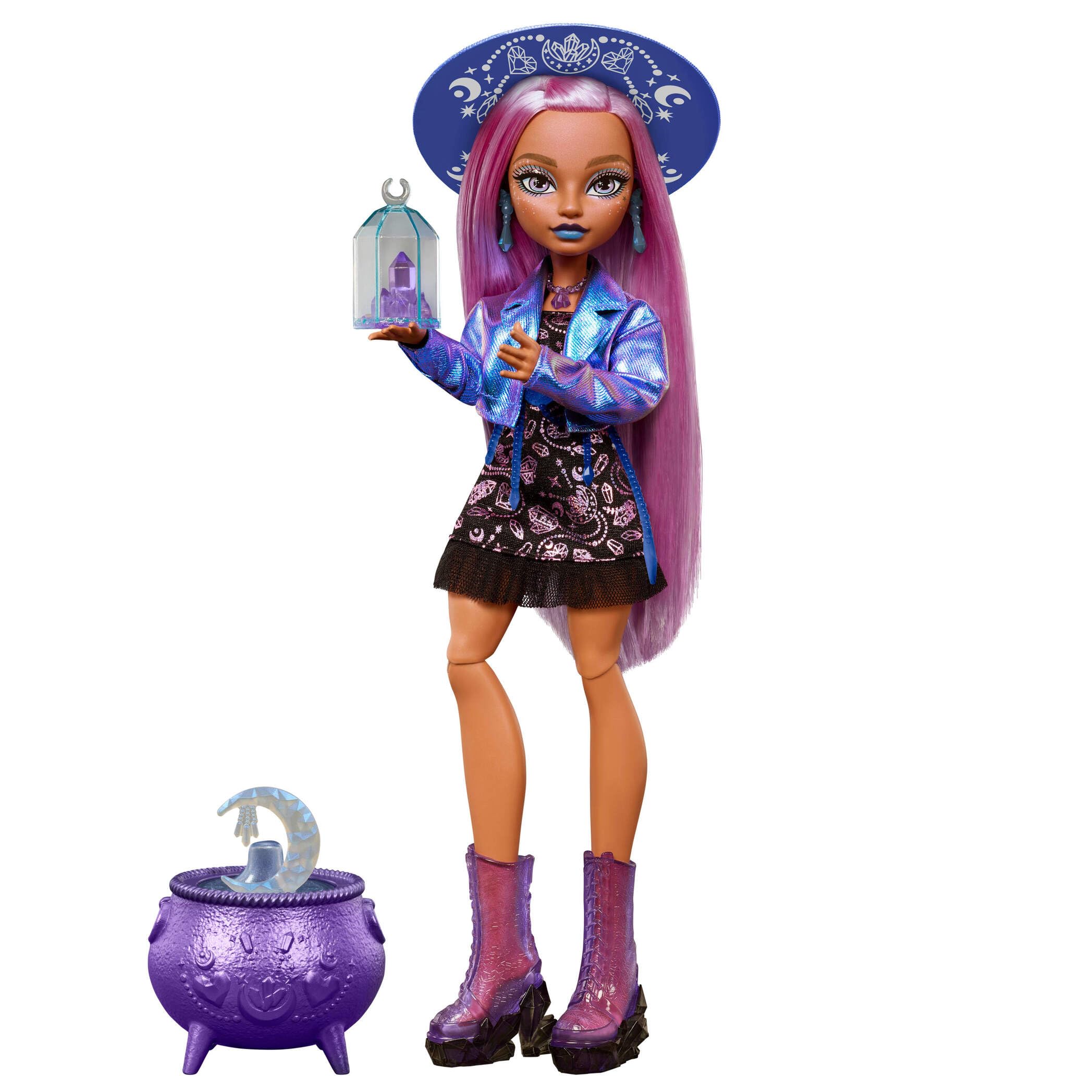 Monster High Doll, Moonspell Magic Layla Stone The Crystal Witch with Cauldron Surprise & Accessories like Potion Bottle & Spellbook, JMB90