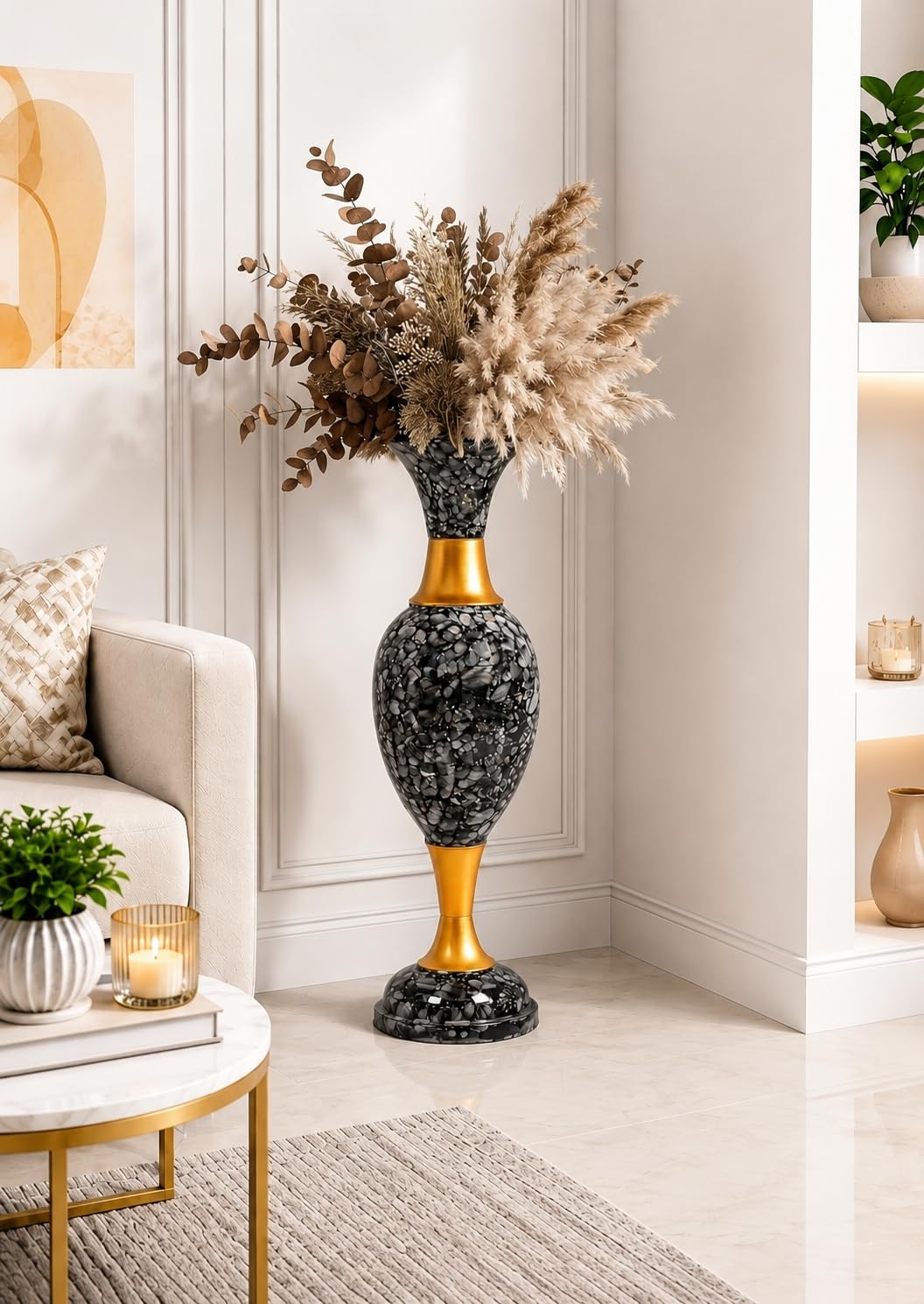 Black & Gold Iron Flower Vase - Elegant Home Decor -3 Black & Gold Iron Flower Vase - Elegant Home Decor -3