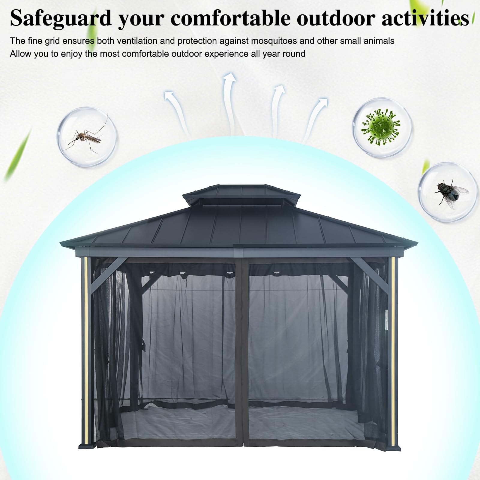 Rede Mosquiteira Para Gazebo Covered Outdoor - 4 Painéis 28x33 Cm, Zíper Duplo