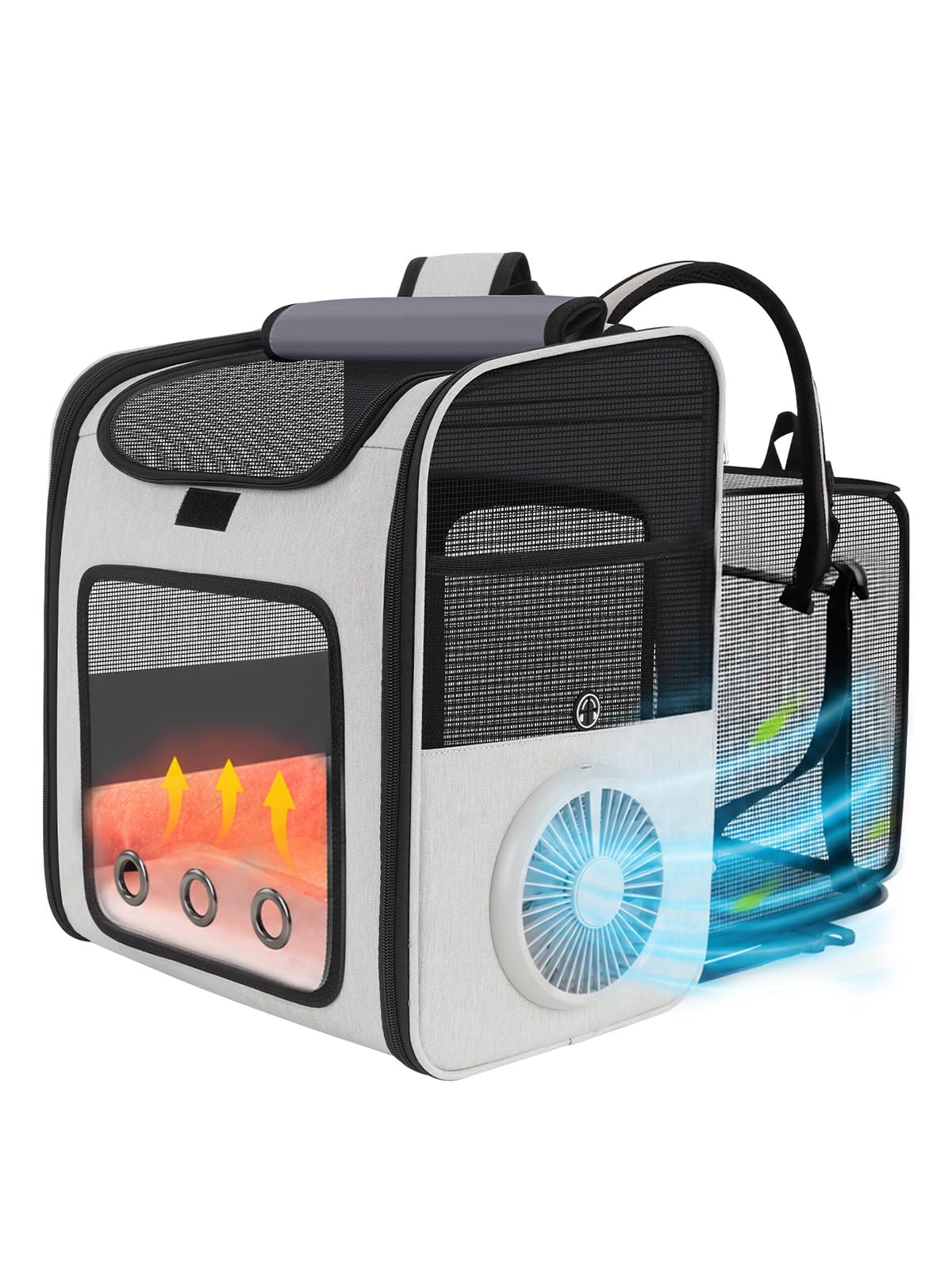 Mochila para Gatos con Ventilador y Almohadilla térmica, soporta hasta 8 kg, Extensible con Ventana acrílica Transparente, Bolsa de Viaje Transpirable para Gatos y Perros pequeños