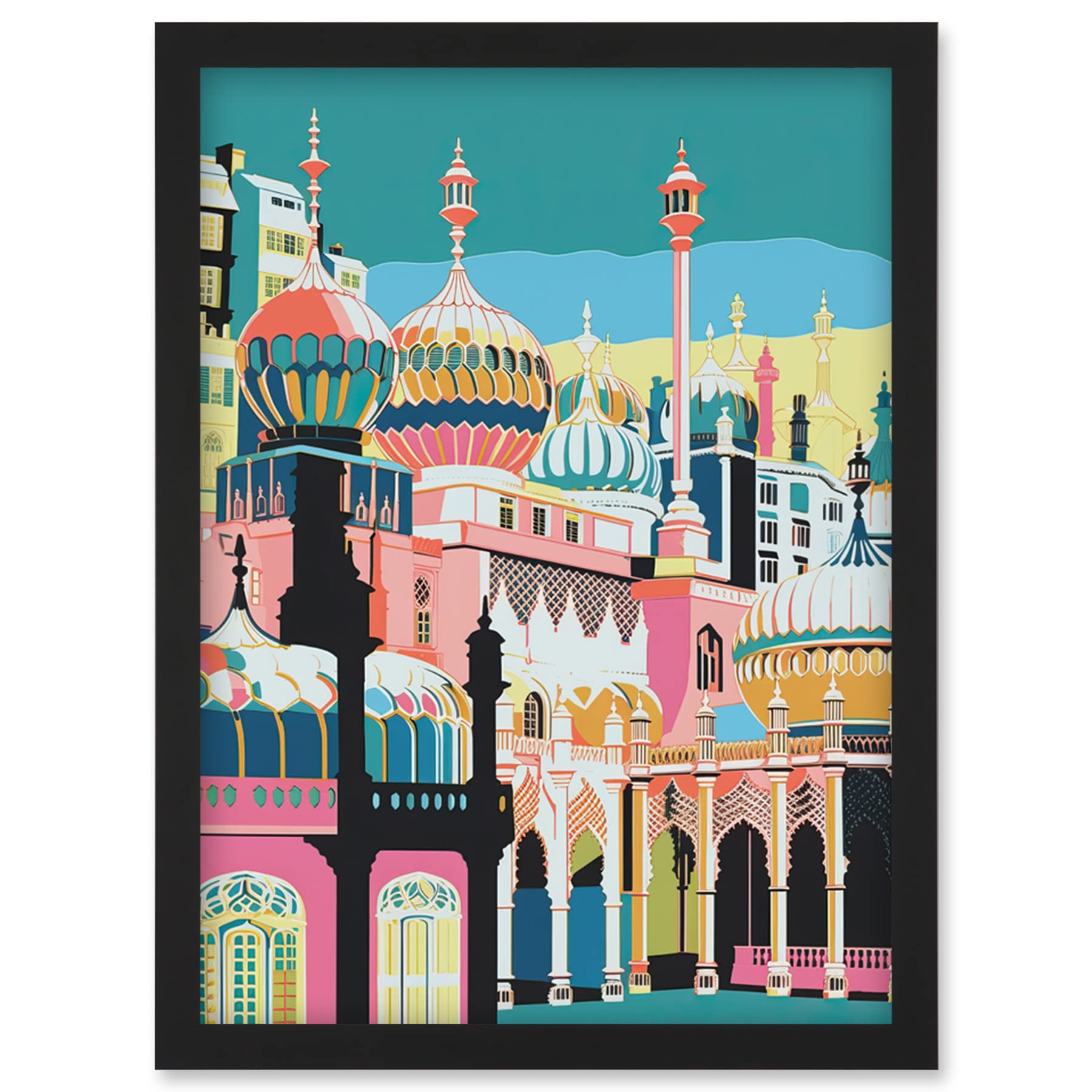 Artery8 Brighton Royal Pavilion Multicoloured Architecture Artwork Framed Wall Art Print A4