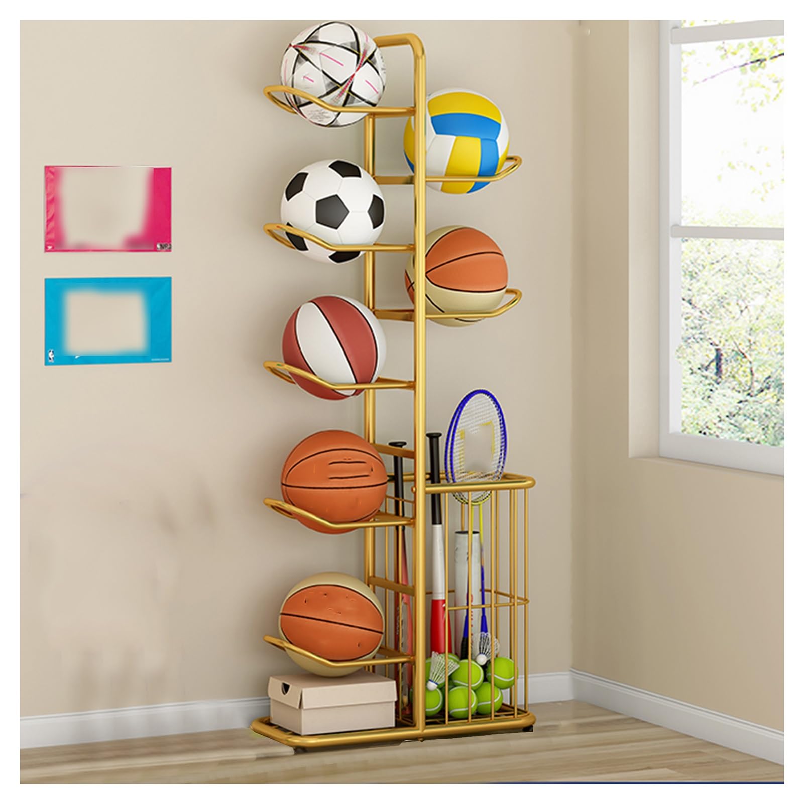 Support vertical pour stocker les ballons de football et basket sans encombrer le sol